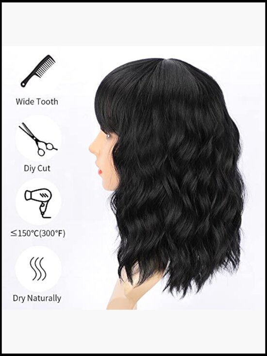 Curly Bob Wig with Bangs Natural Looking Heat Resistant Synthetic Hair for Women main image 6